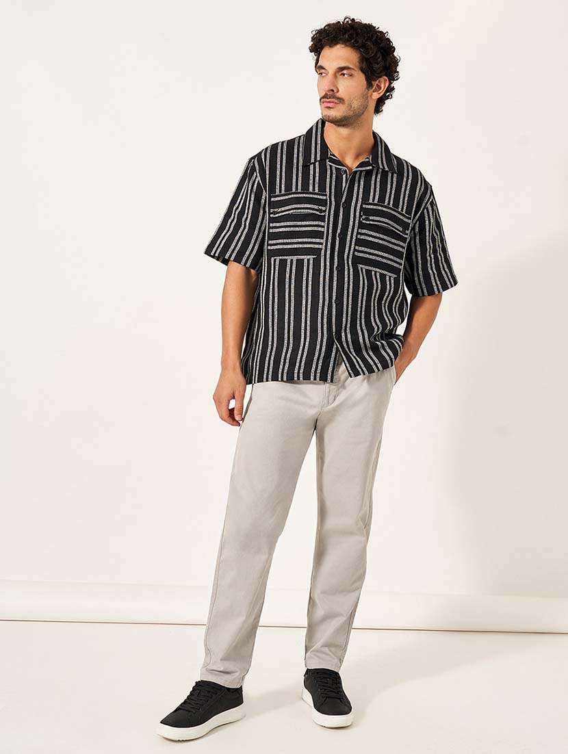 men striped short sleeve over size casual shirt - 21677537 -  Standard Image - 2
