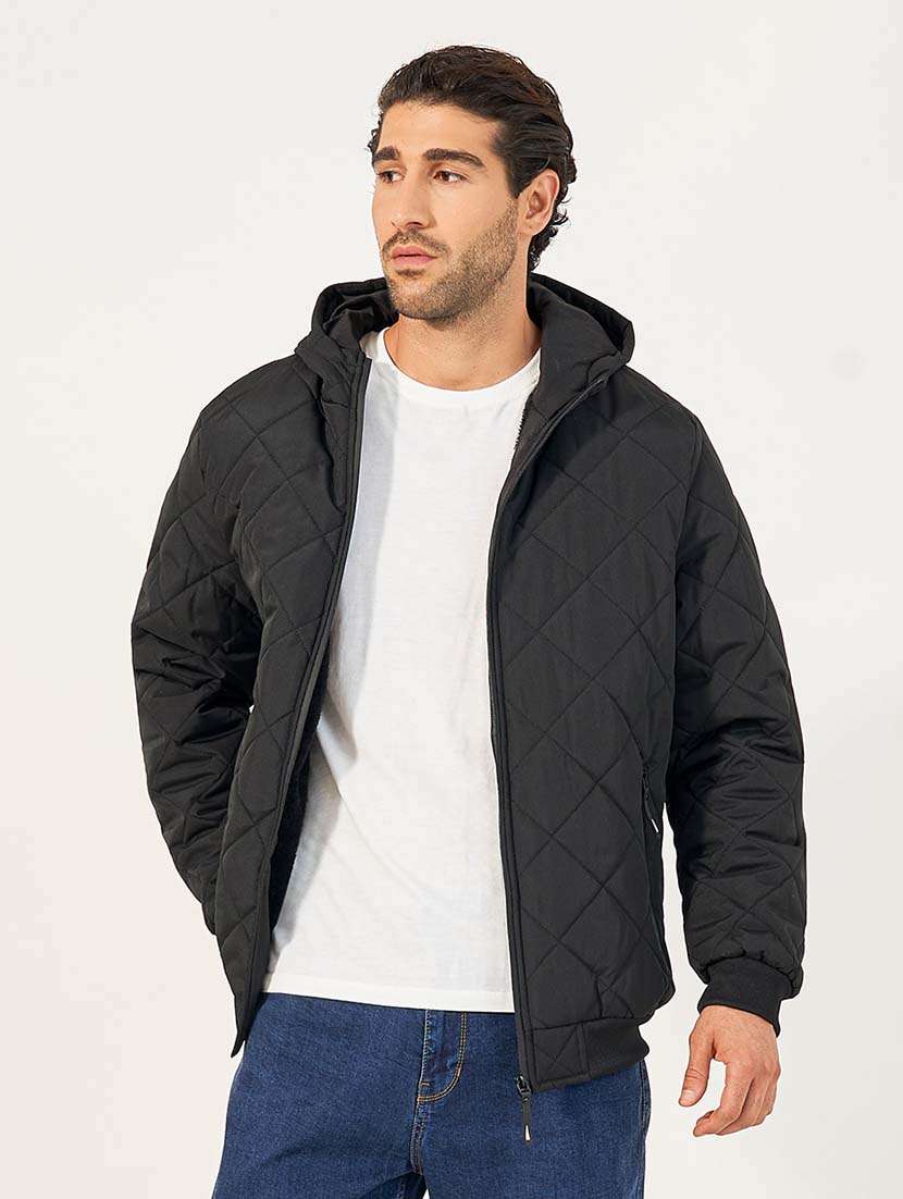men black solid puffer jacket