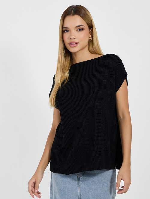women solid boat neck sweater vest - 21677551 -  Standard Image - 0