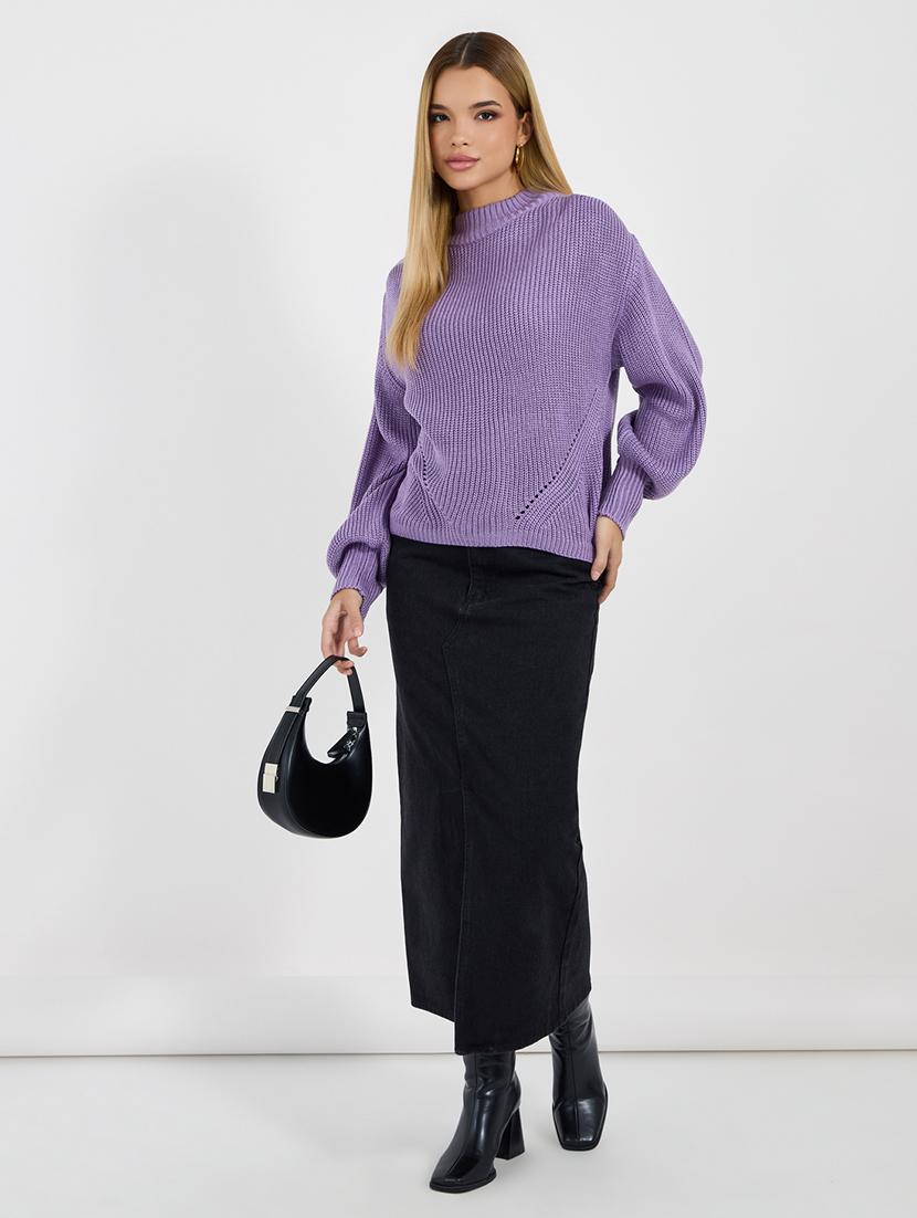 women solid mock neck long sleeves pullover - 21677554 - Standard Image - 2
