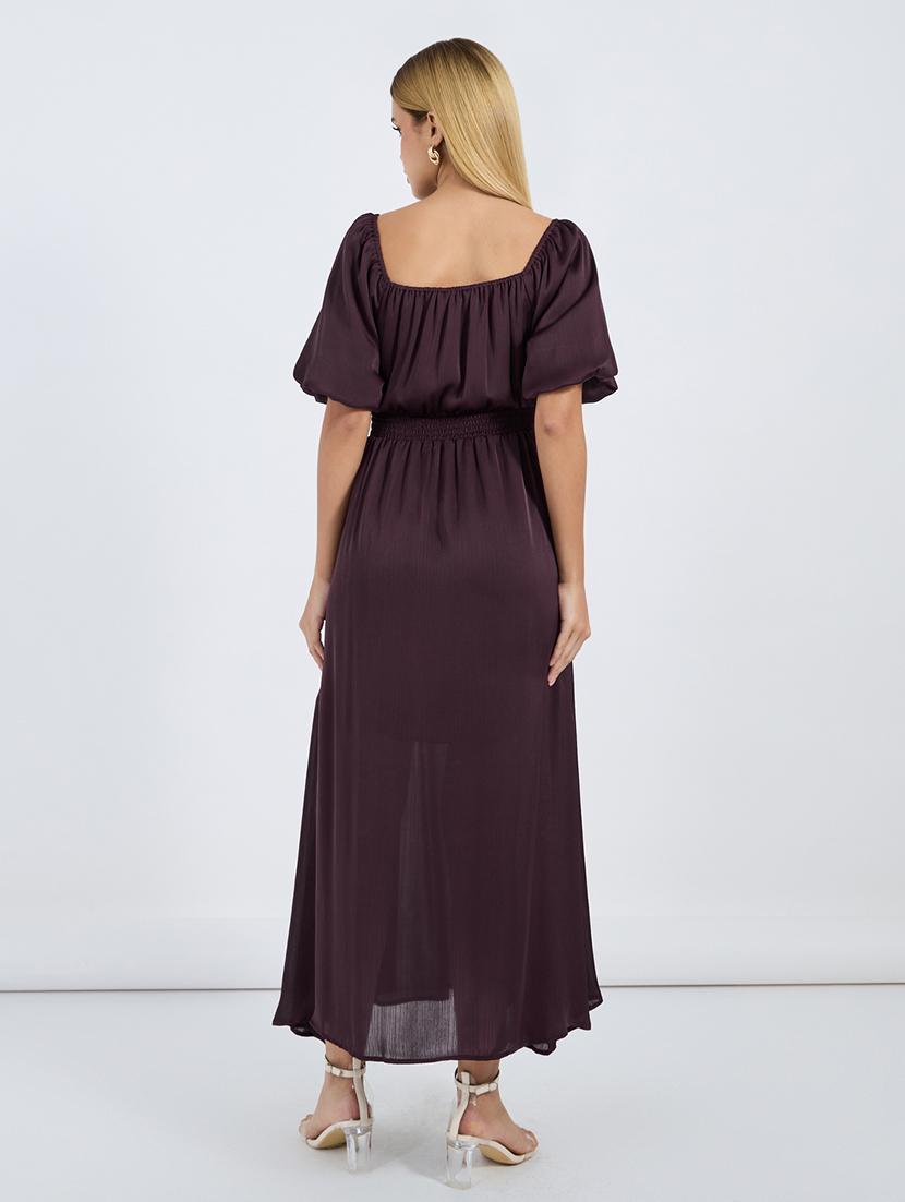 women solid puff sleeves dress with pocket - 21677559 - Standard Image - 2