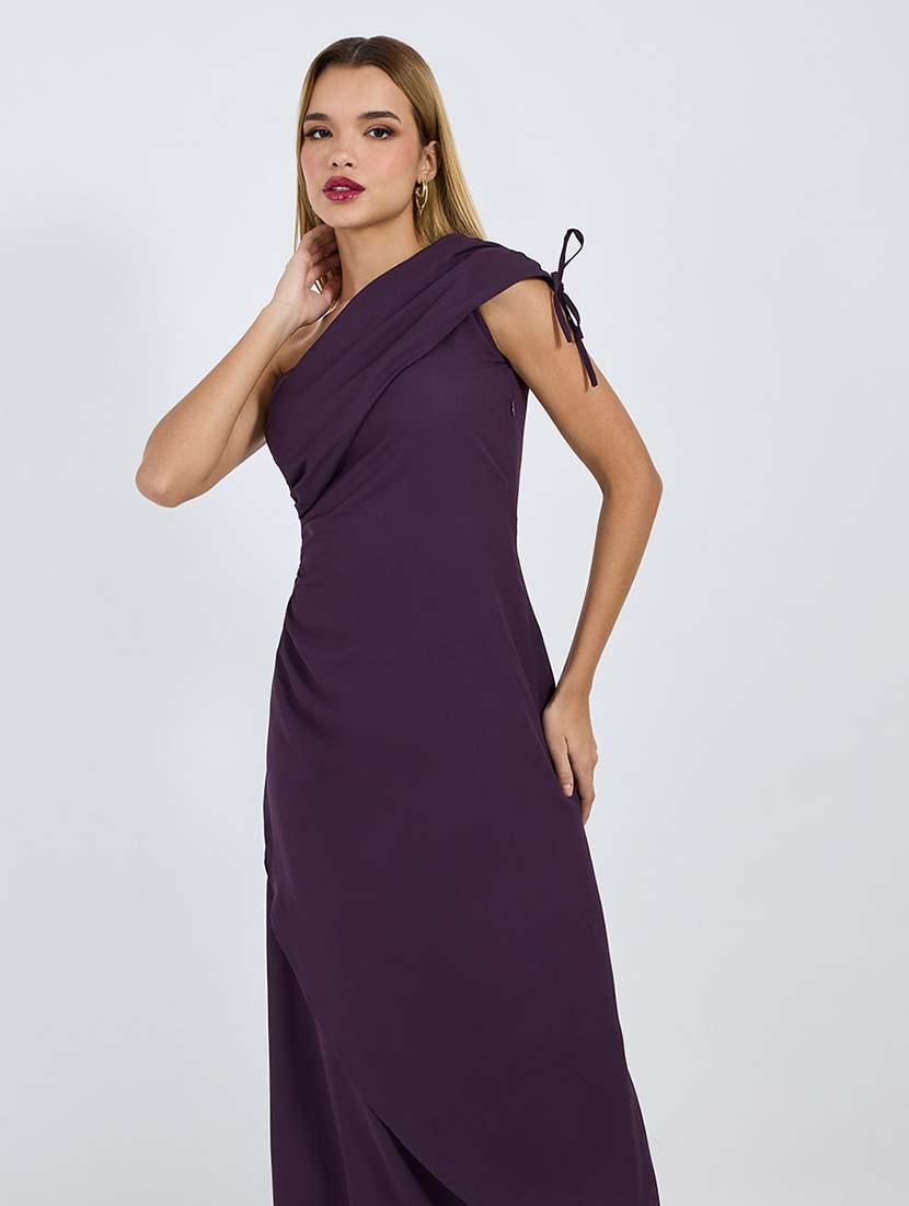 women solid single shoulder wrap dress - 21677560 - Standard Image - 2
