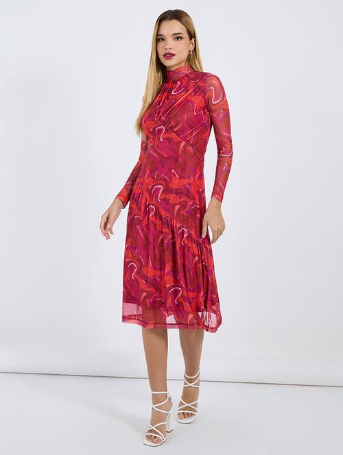 women printed long sleeves tiered dress - 21677562 -  Standard Image - 0