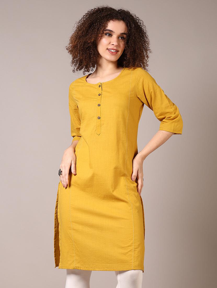 women round neck solid straight kurta - 21677624 - Zoom Image - 0