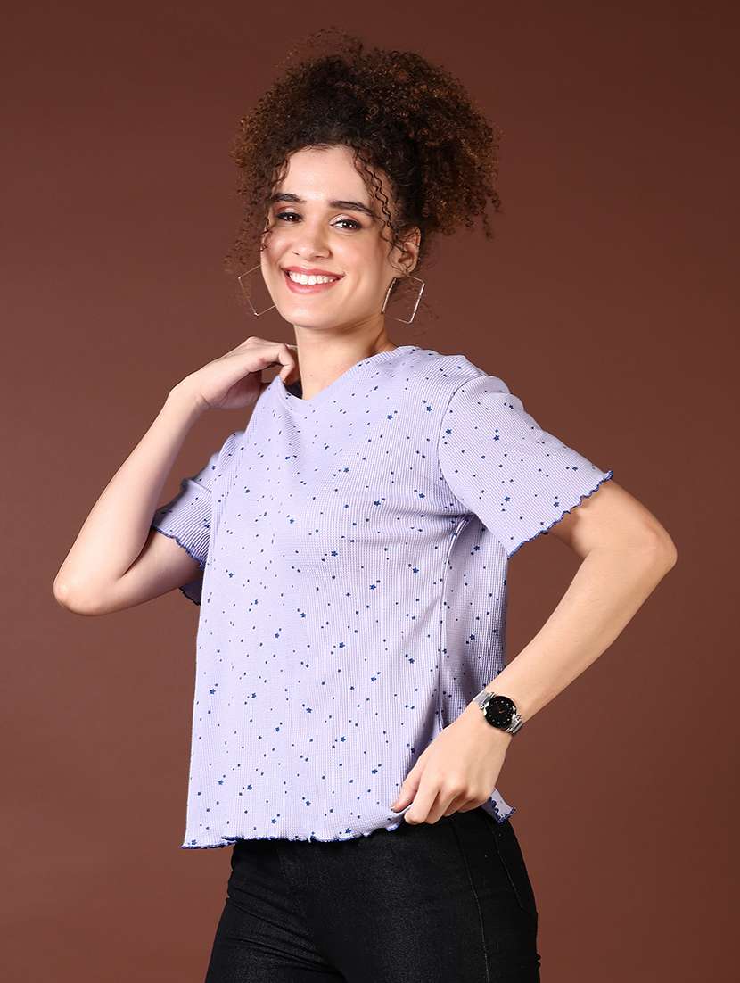 women lavender printed short sleeve t-shirt - 21677671 - Standard Image - 2