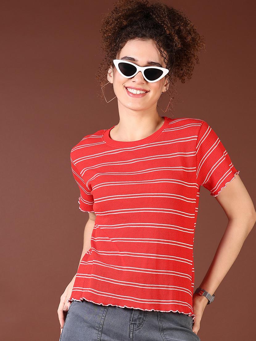 women red stripes short sleeve t-shirt - 21677672 - Standard Image - 2