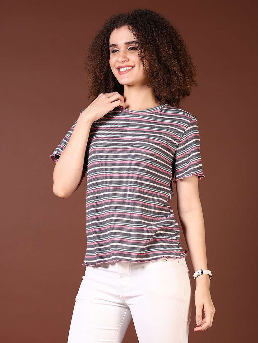women grey stripes short sleeve t-shirt - 21677673 - Standard Image - 2