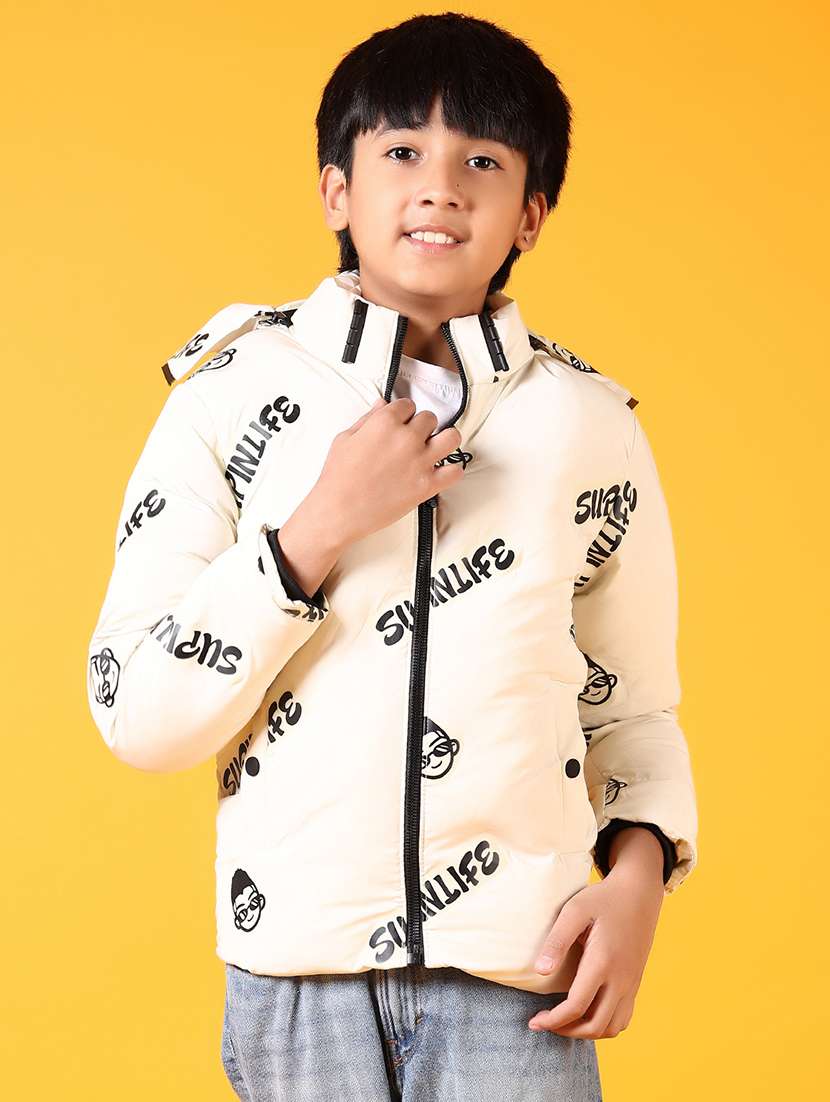 boys long sleeves printed quilted jacket