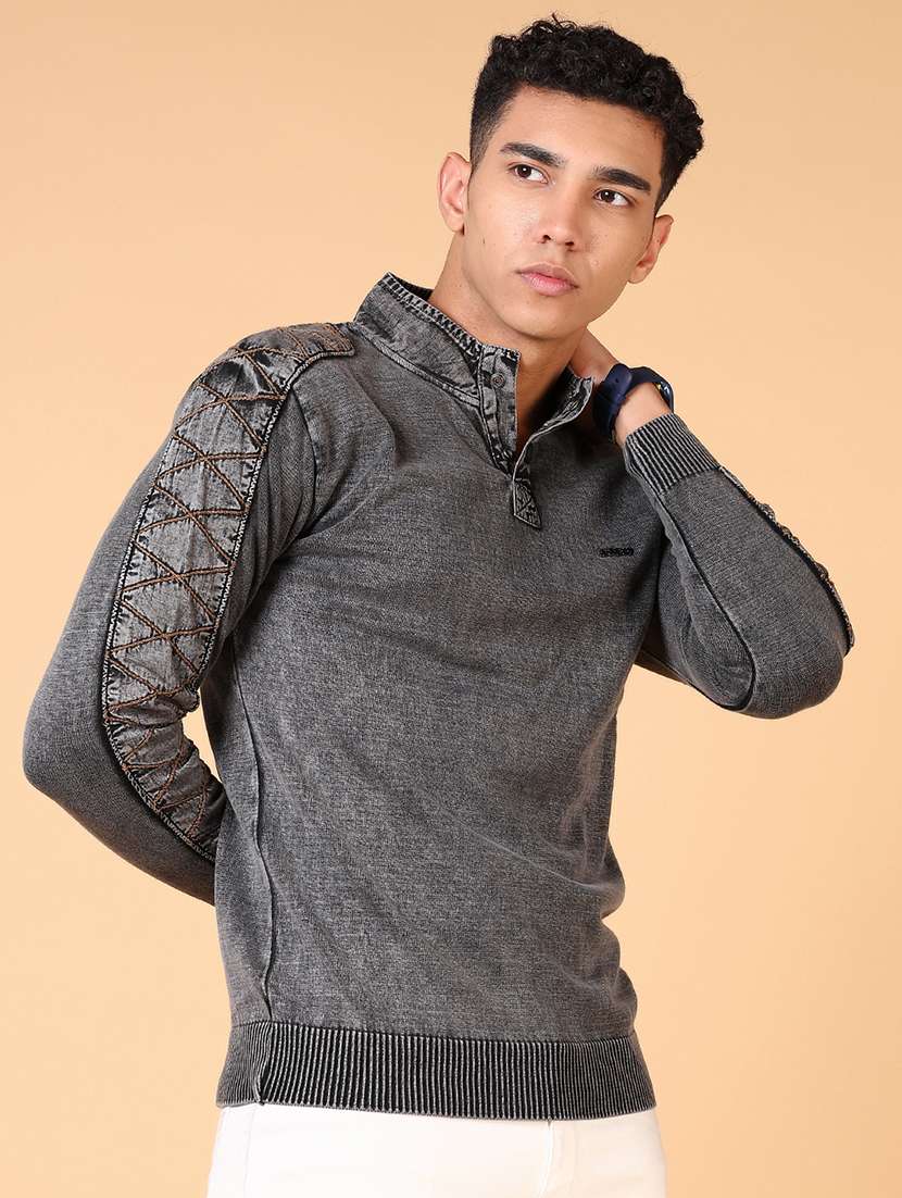 men solid stand collar pullover - 21677735 -  Standard Image - 2