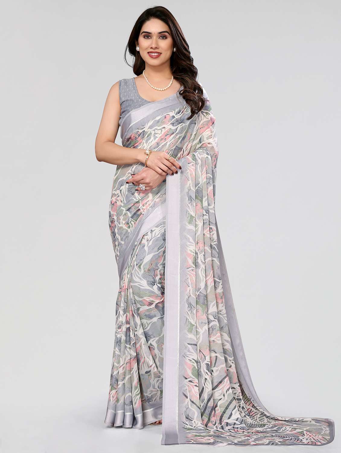 women floral printed saree with blouse