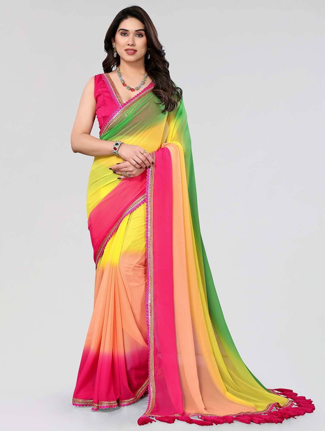 women ombre printed saree with blouse