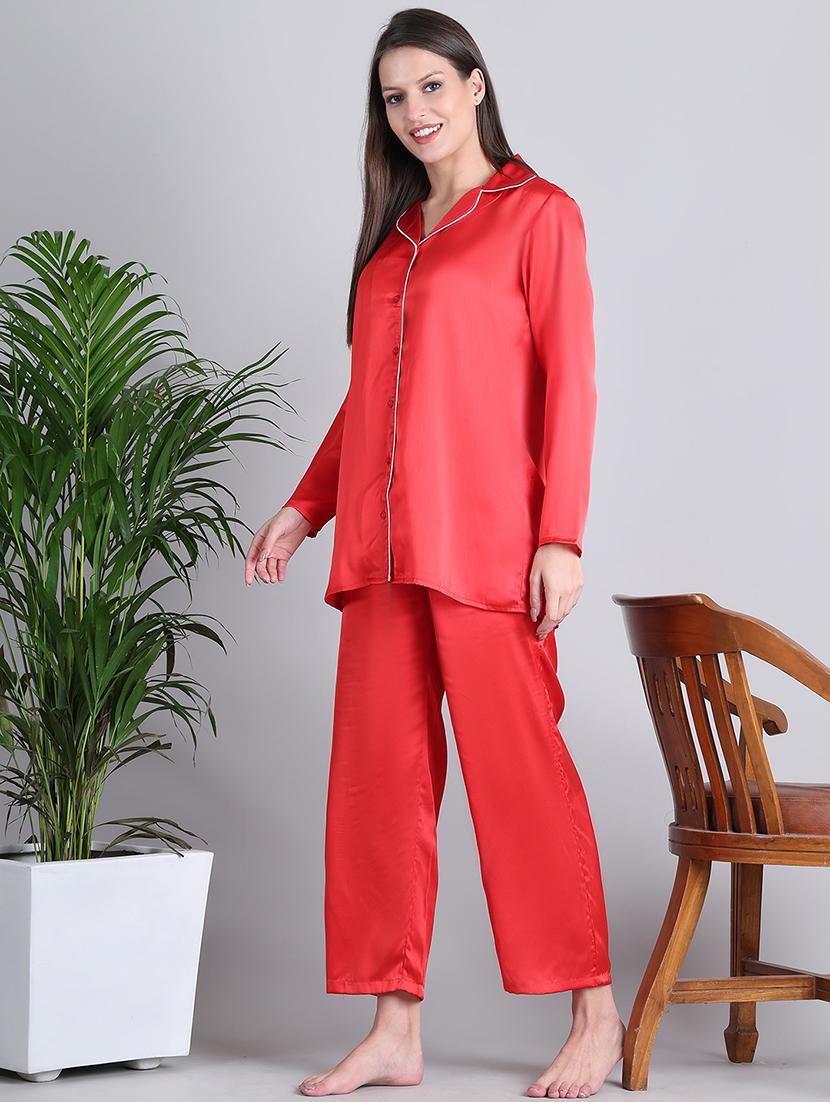 women solid nightwear pyjama set - 21677811 - Standard Image - 2