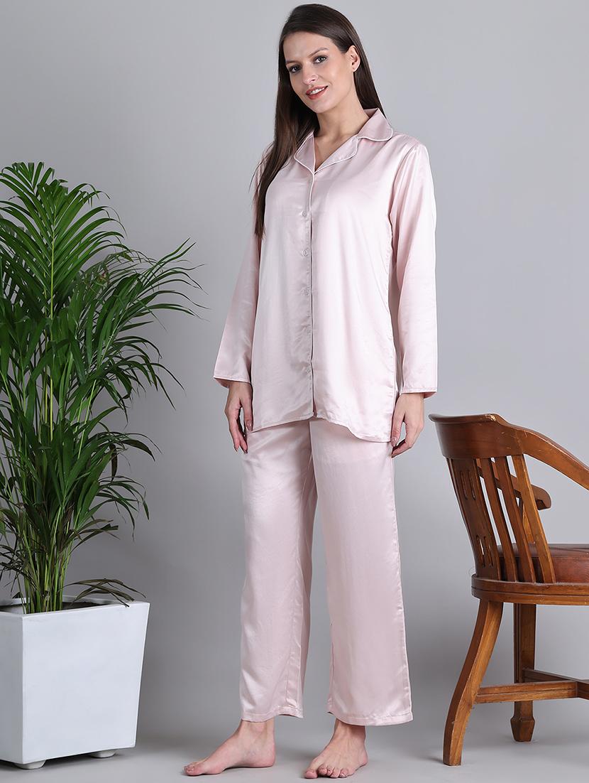 women solid nightwear pyjama set - 21677815 - Standard Image - 2