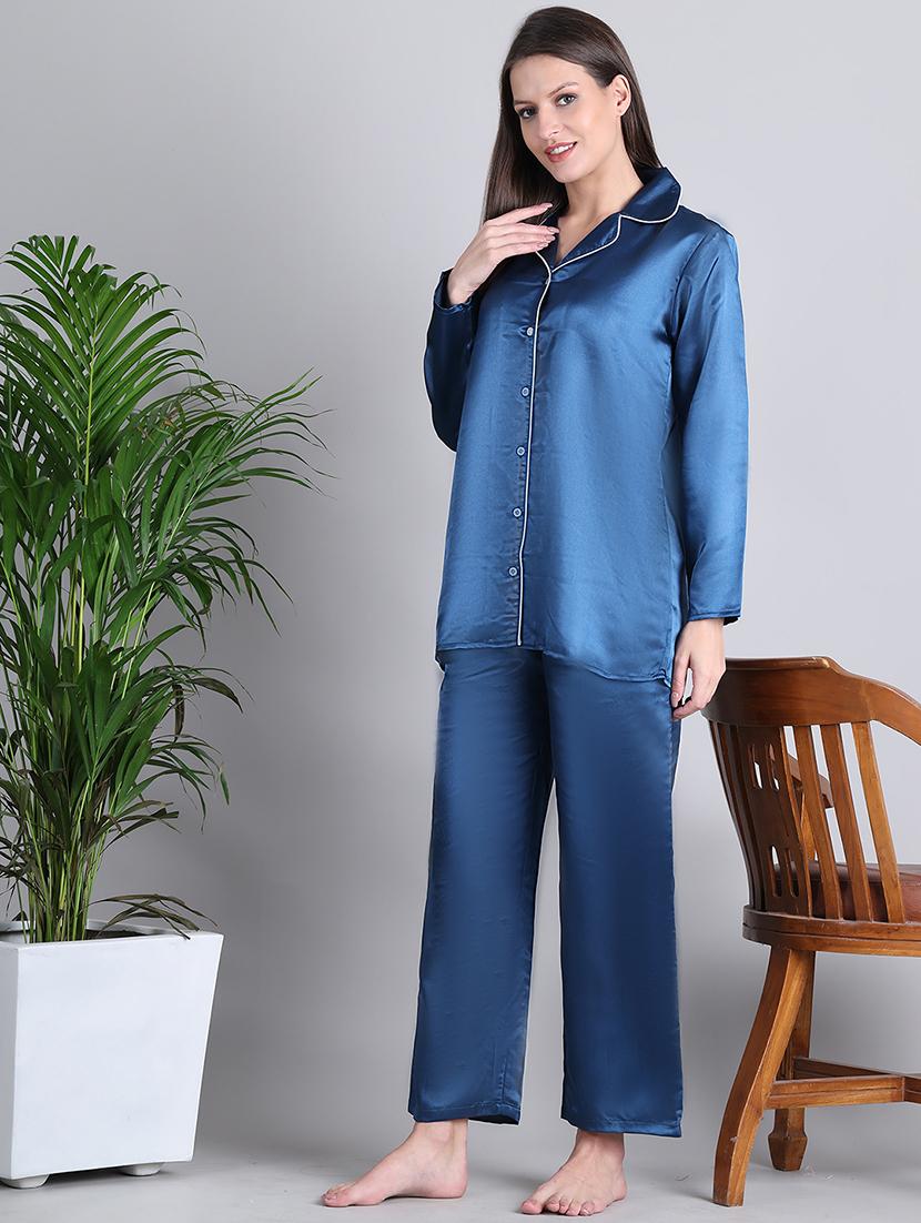 women solid nightwear pyjama set - 21677818 - Standard Image - 2