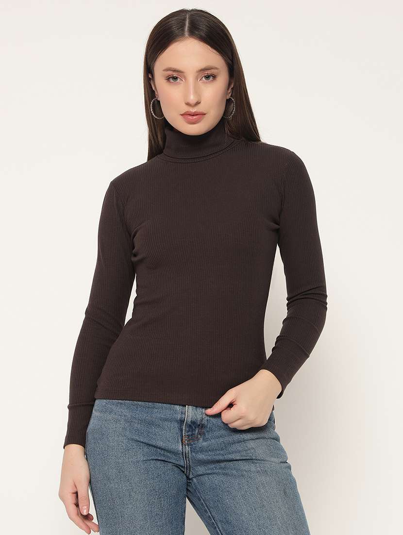 women solid high neck winter wear top