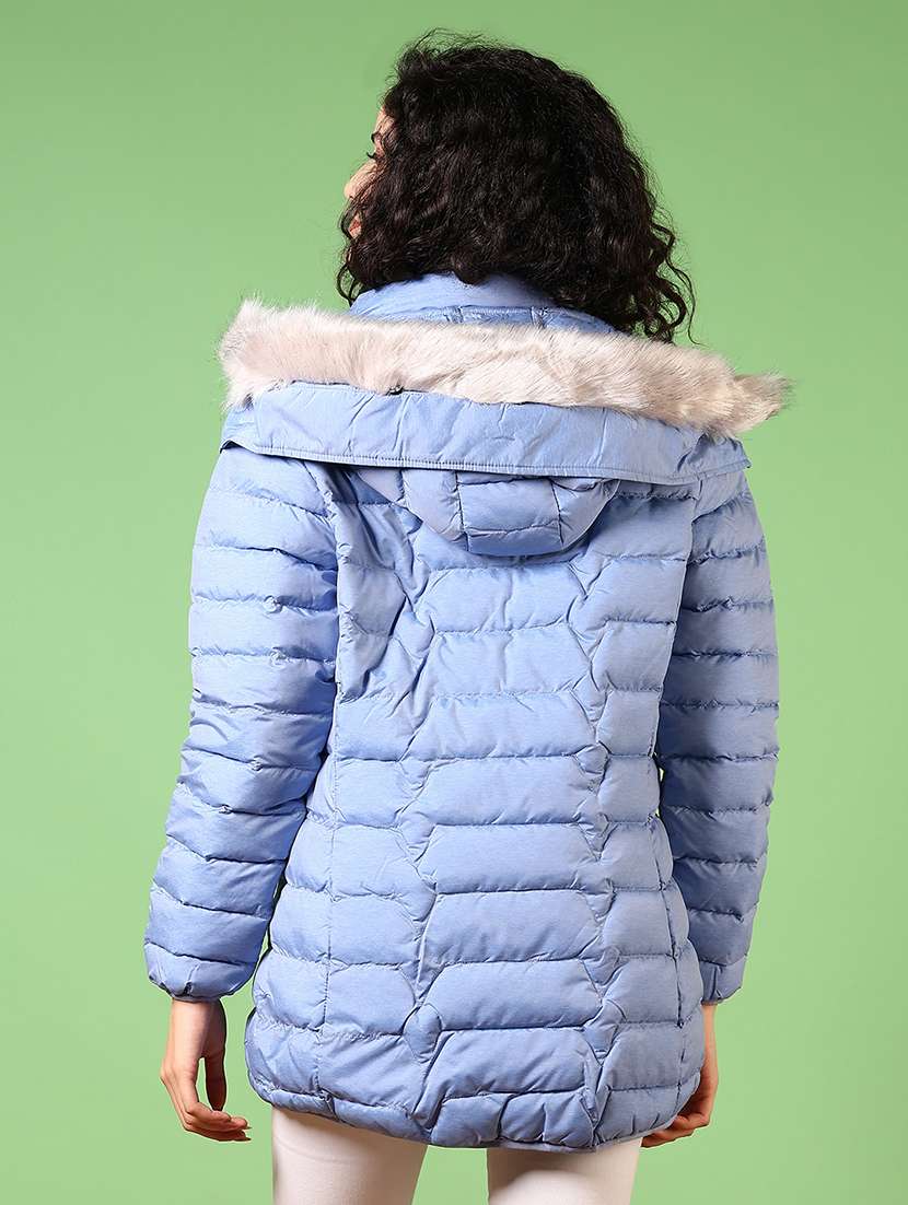 women solid long sleeves hooded puffer jacket - 21677977 -  Standard Image - 2