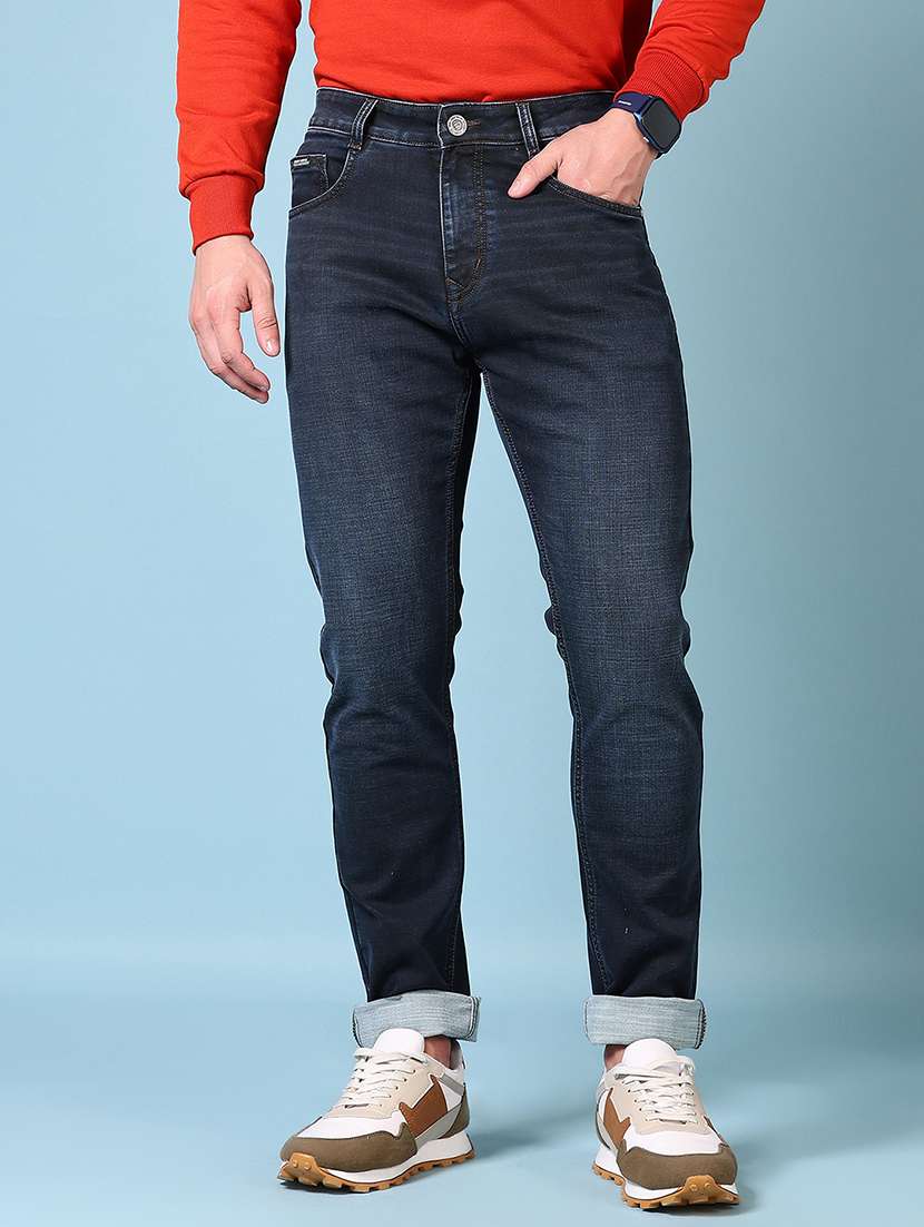 men mid rise plain denim jeans
