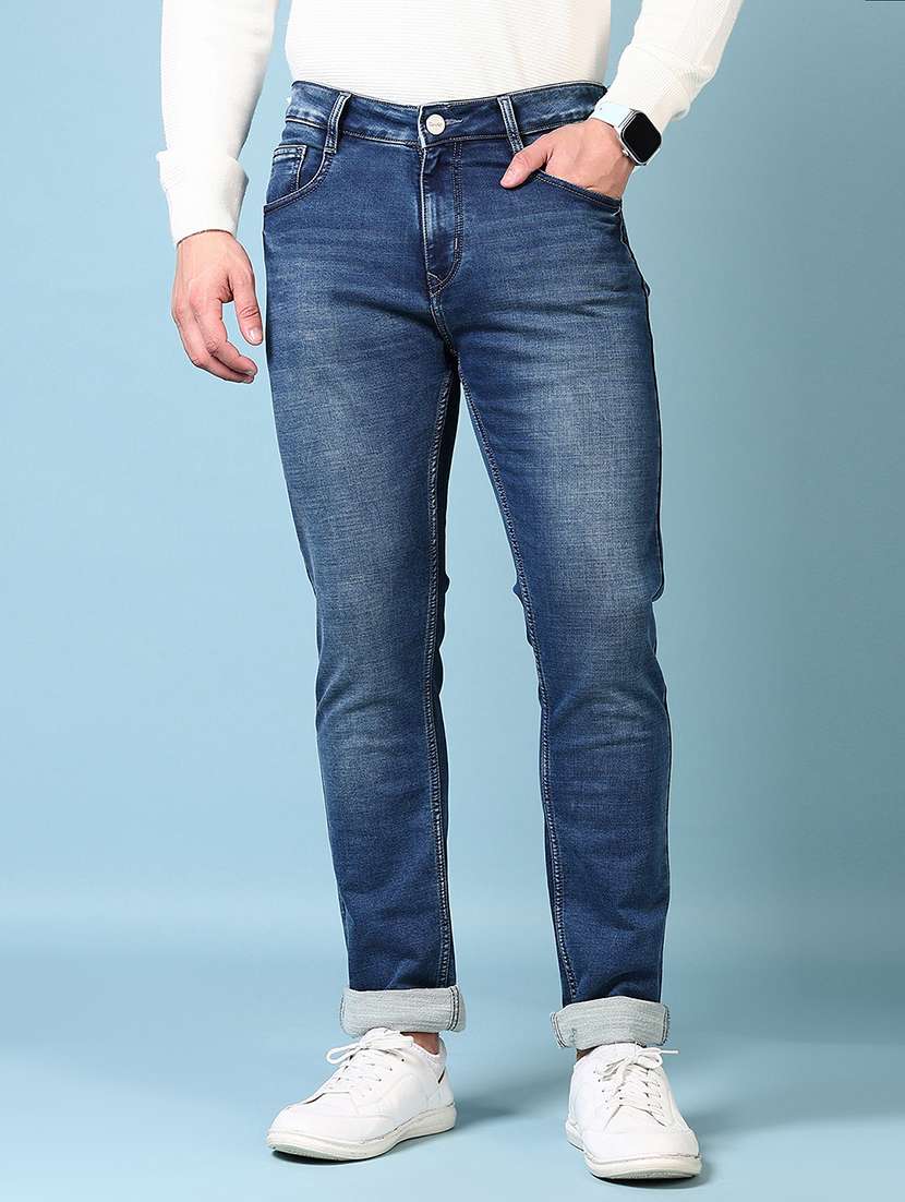 men mid rise plain denim jeans