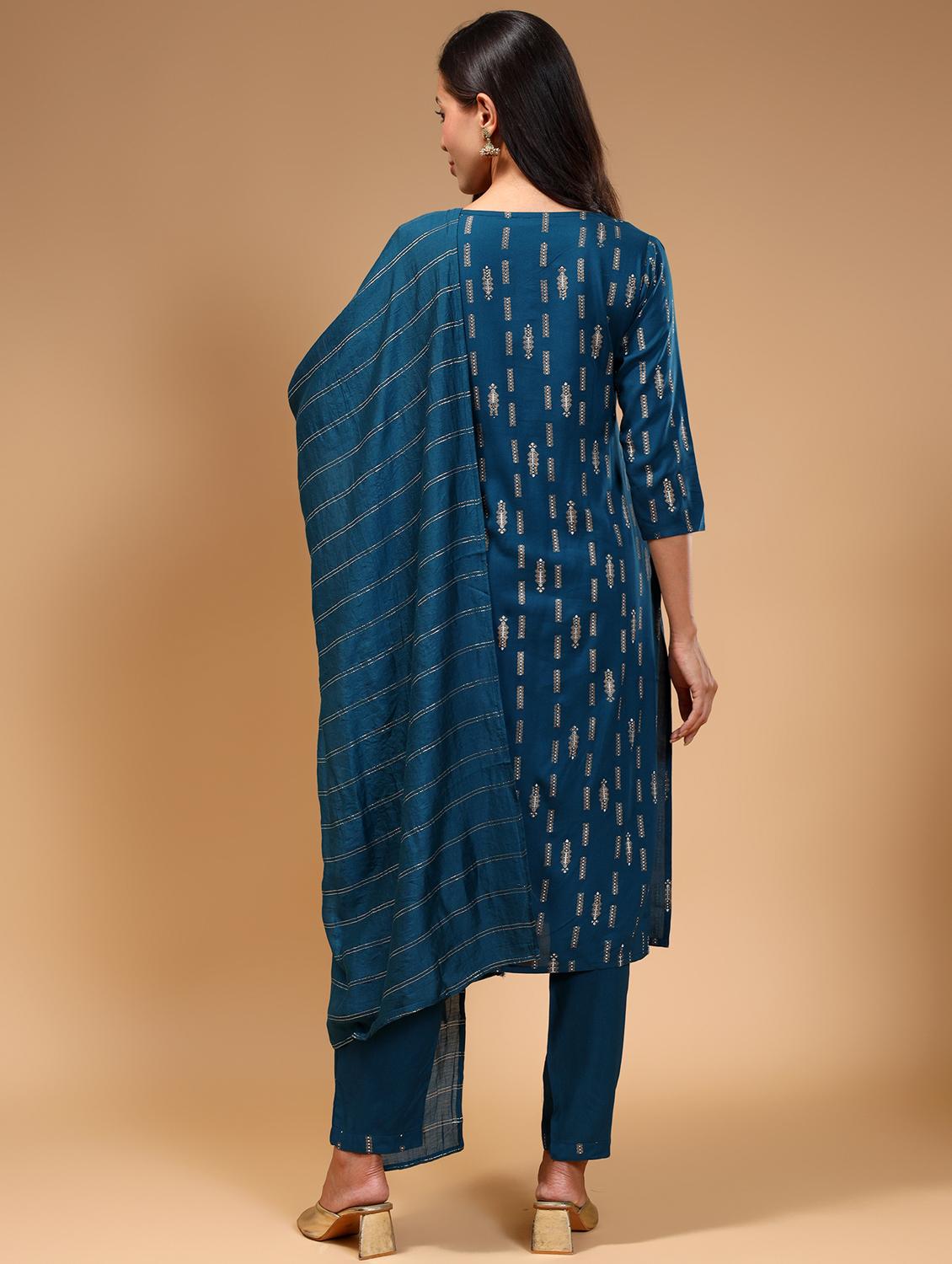 women three quarter sleeve kurta pant with dupatta set - 21678189 - Standard Image - 2