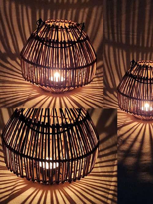 rustic handwoven bamboo lantern with 5 free tealights - 21678503 -  Standard Image - 0