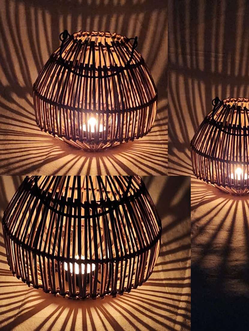 rustic handwoven bamboo lantern with 5 free tealights