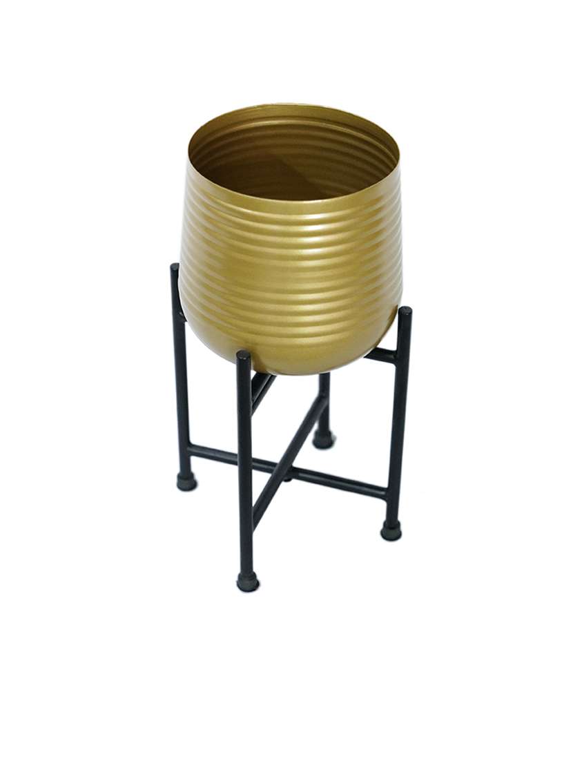 modern gold metal floor flower planter with stand