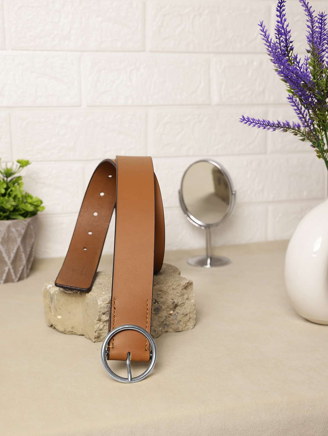wimen tan solid leather belt