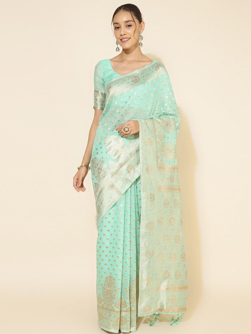 women self design chanderi saree with blouse - 21678617 - Zoom Image - 0