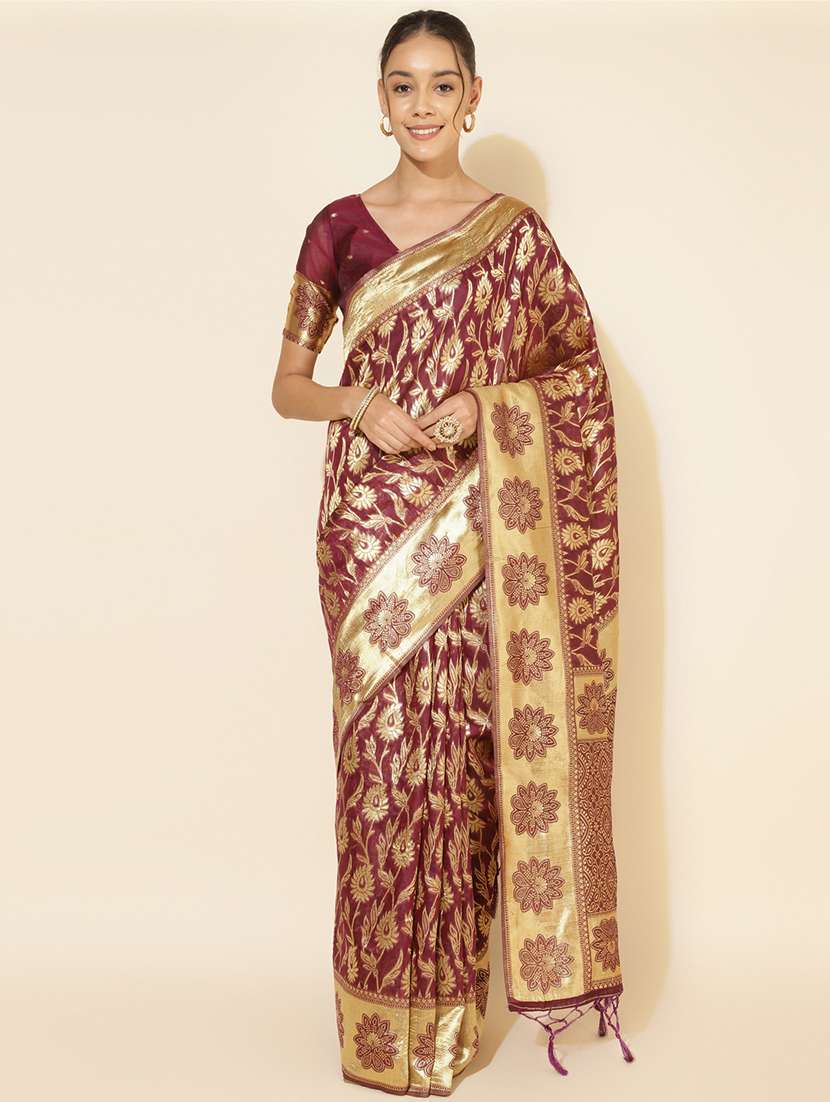 women self design chanderi saree with blouse - 21678640 -  Standard Image - 2