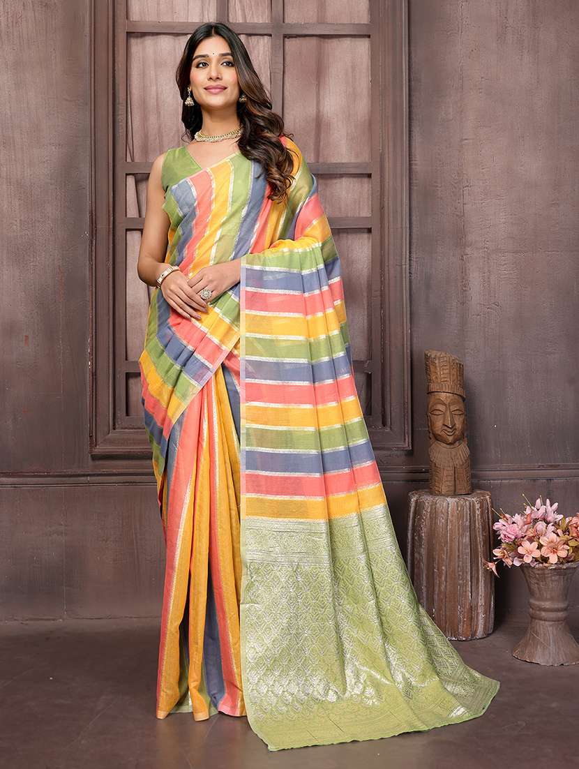 women striped printed saree with blouse - 21678793 -  Standard Image - 2