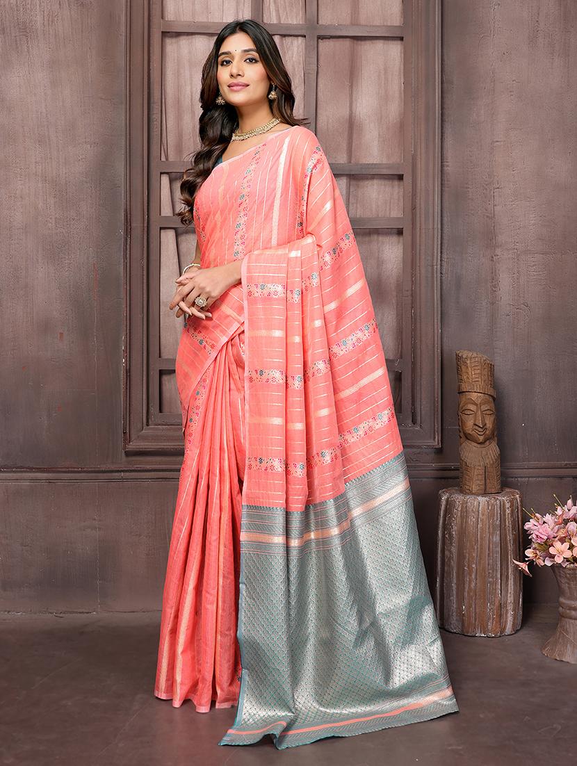 women coral self design saree with blouse - 21678796 - Standard Image - 2