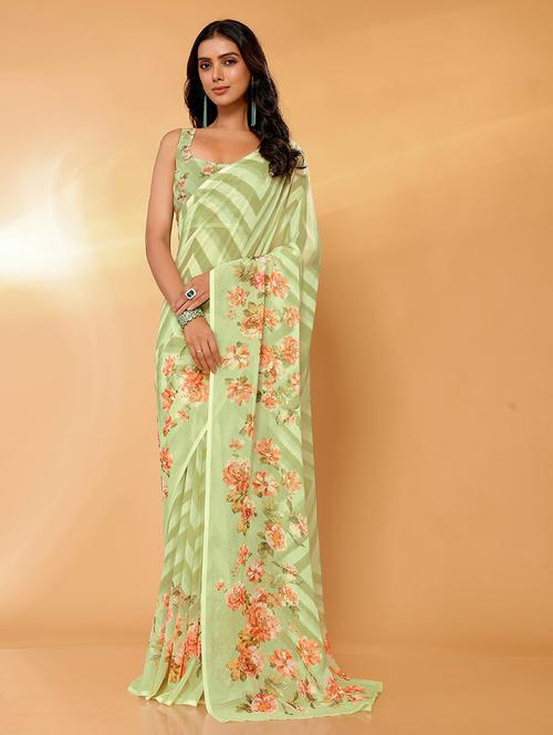 women green floral printed saree with blouse - 21678830 - Standard Image - 0