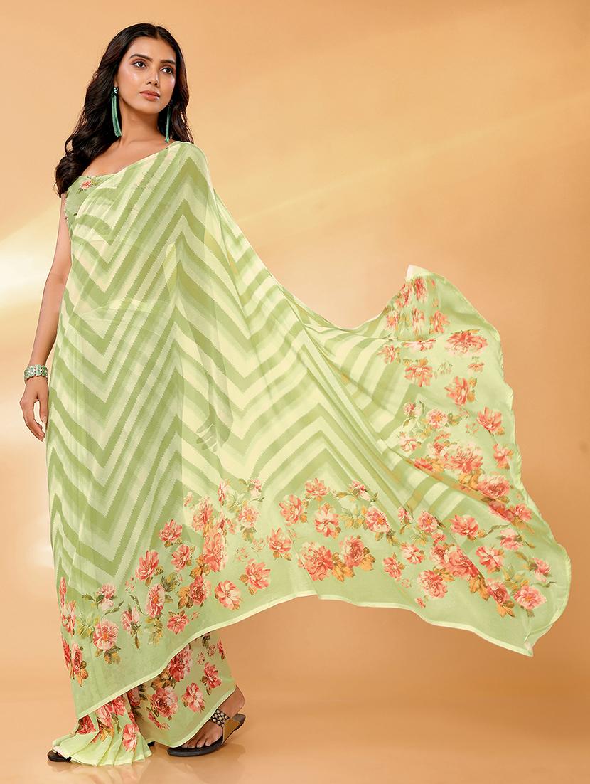women green floral printed saree with blouse - 21678830 - Standard Image - 2
