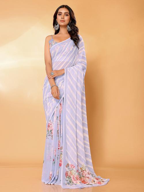 women lavender printed saree with blouse - 21678836 -  Standard Image - 0