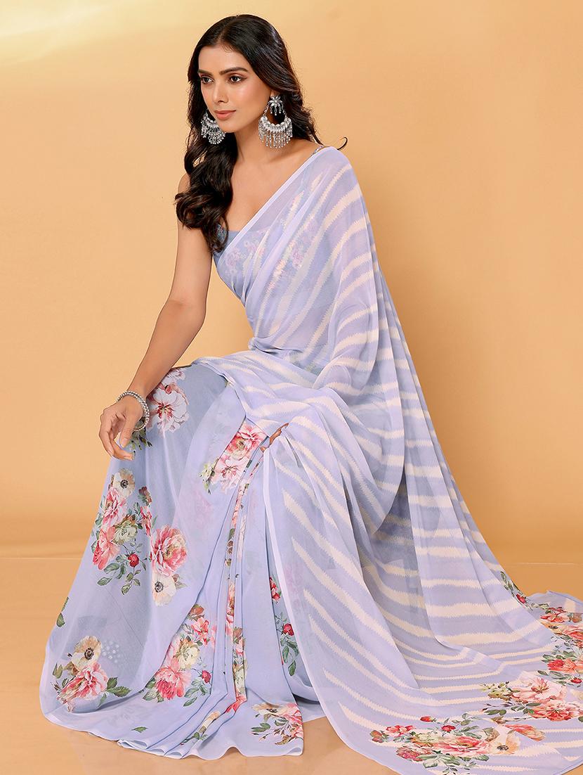 women lavender printed saree with blouse - 21678836 - Standard Image - 2