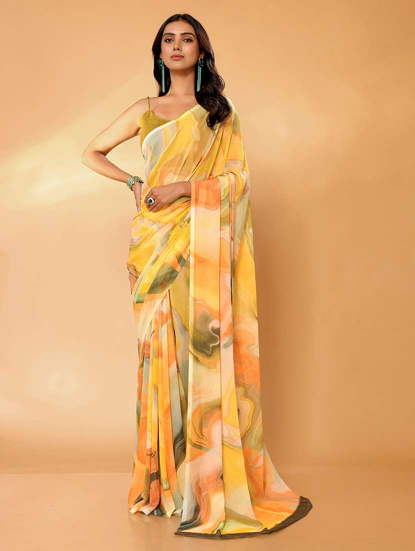 women tie & dye printed saree with blouse