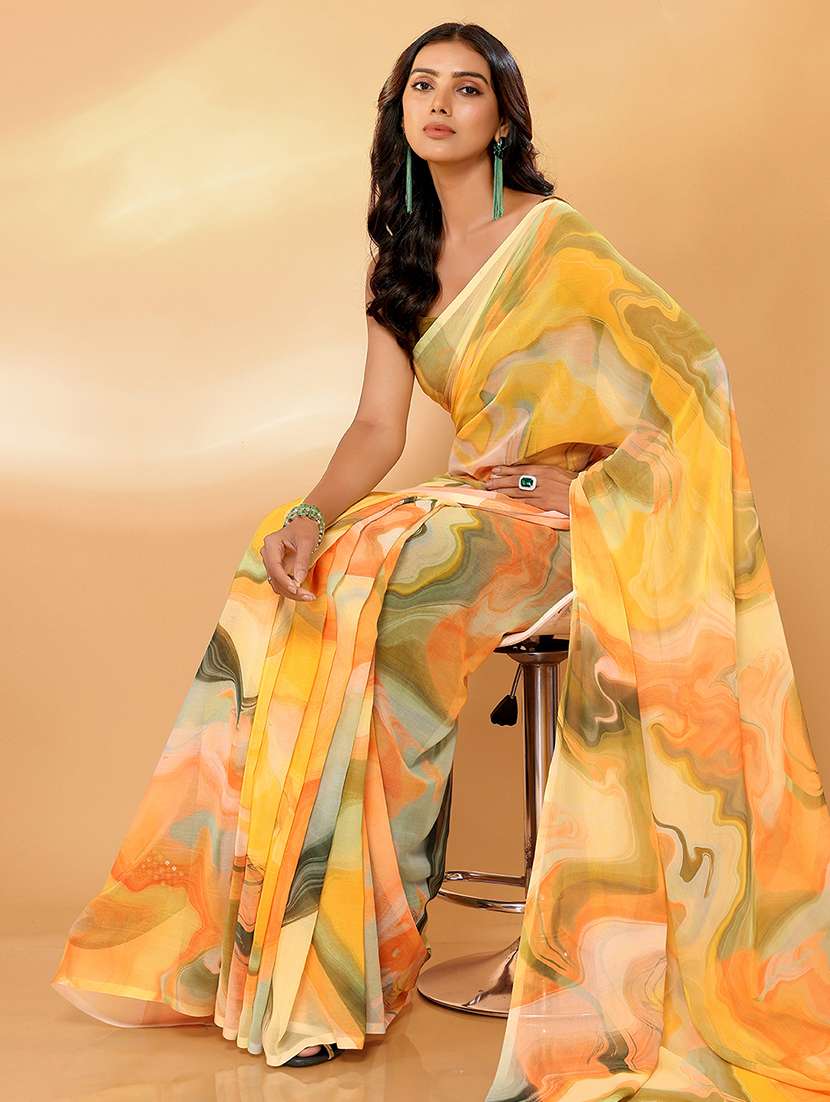 women tie & dye printed saree with blouse - 21678840 -  Standard Image - 2