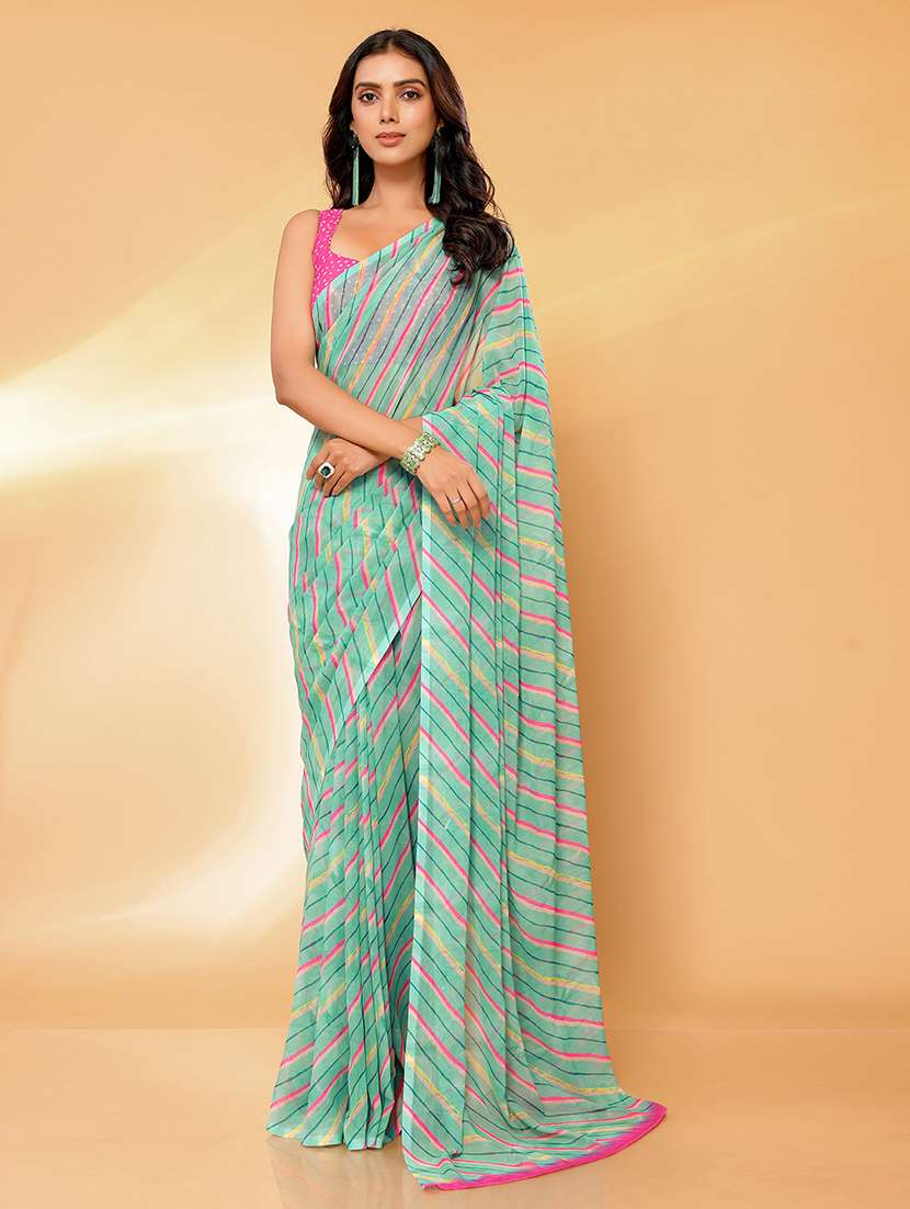 women lehriya printed saree with blouse