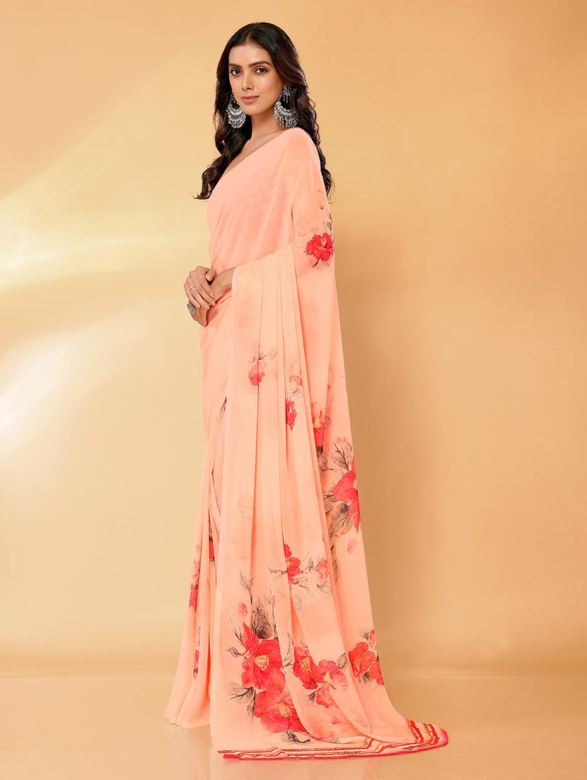 women peach printed saree with blouse - 21678845 - Standard Image - 2