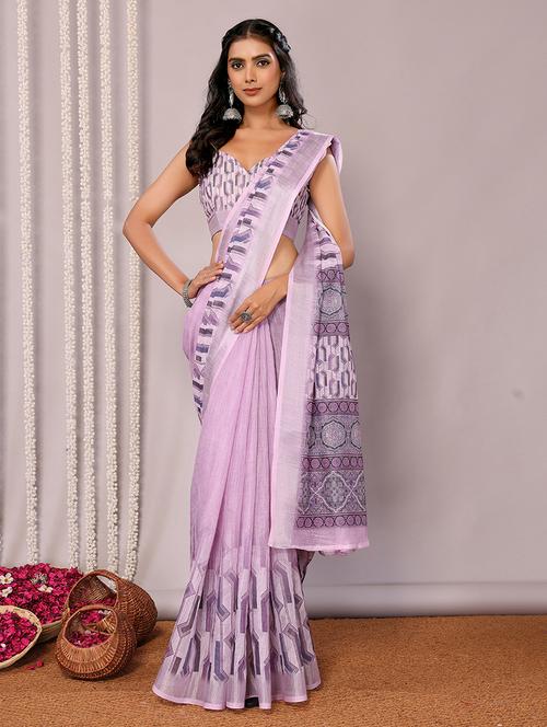 women lavender printed saree with blouse - 21678853 -  Standard Image - 0