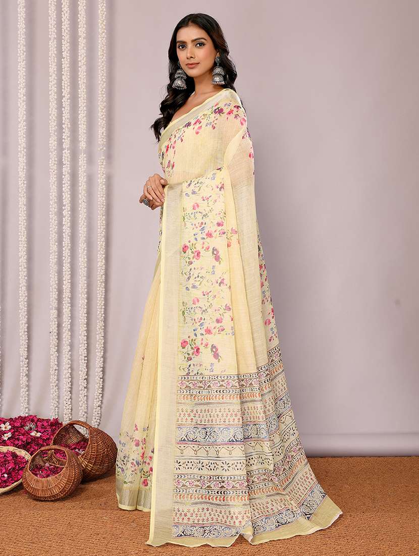 women yellow printed saree with blouse - 21678854 -  Standard Image - 2