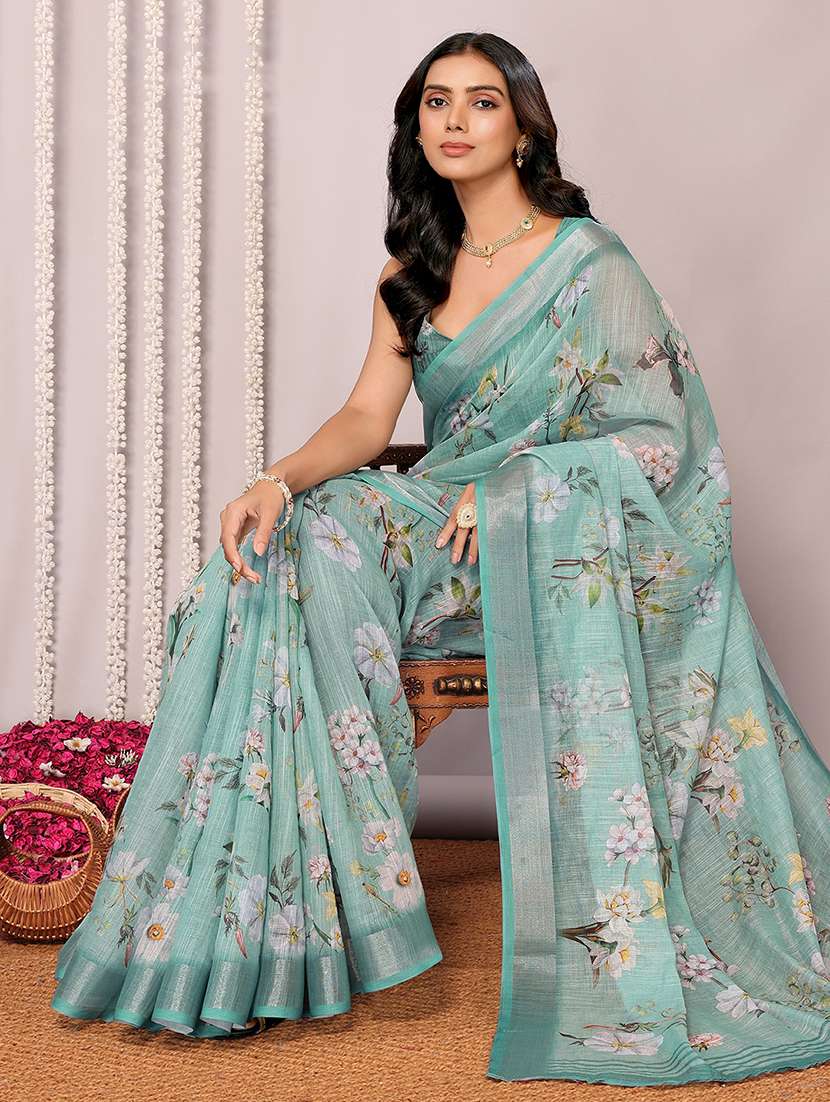 women green printed saree with blouse - 21678856 -  Standard Image - 2