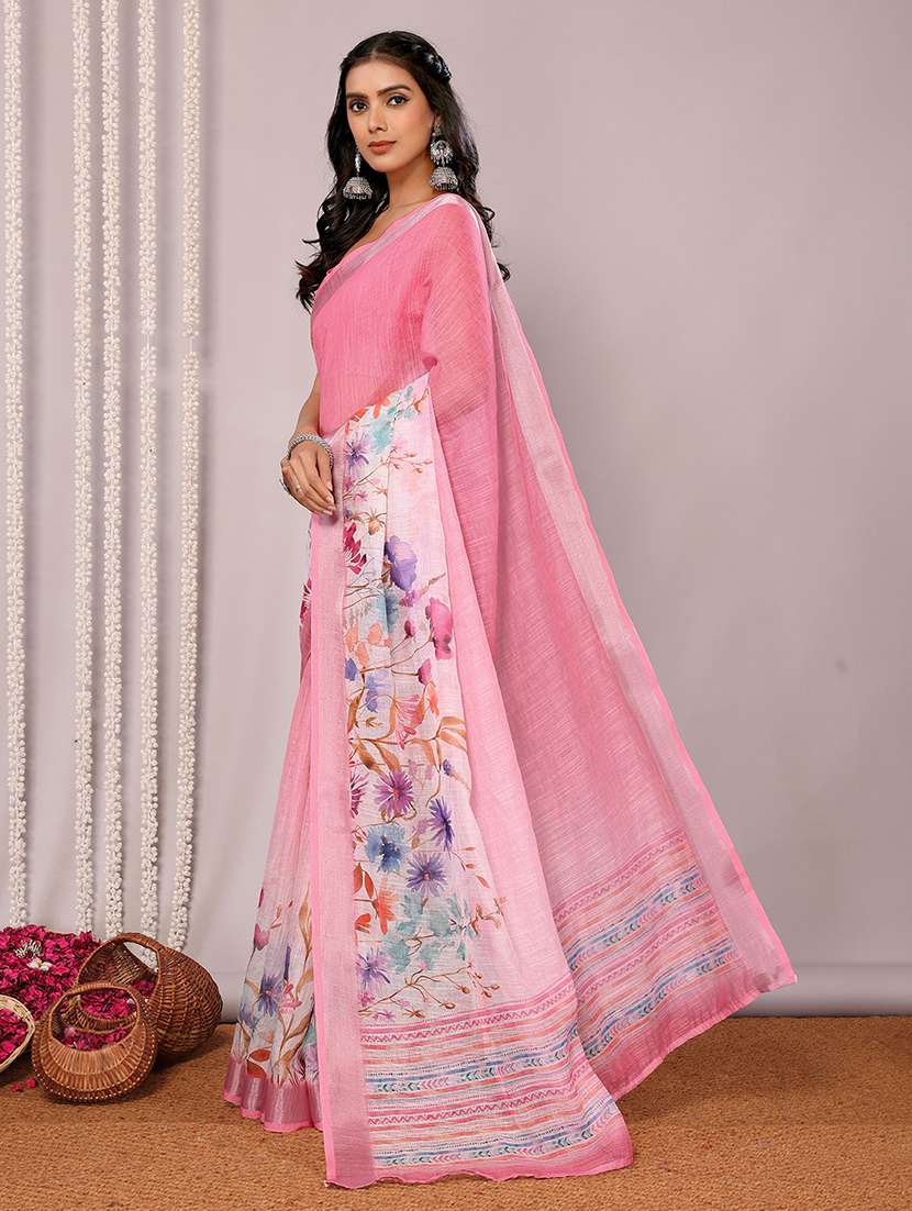 women pink printed saree with blouse - 21678861 -  Standard Image - 2