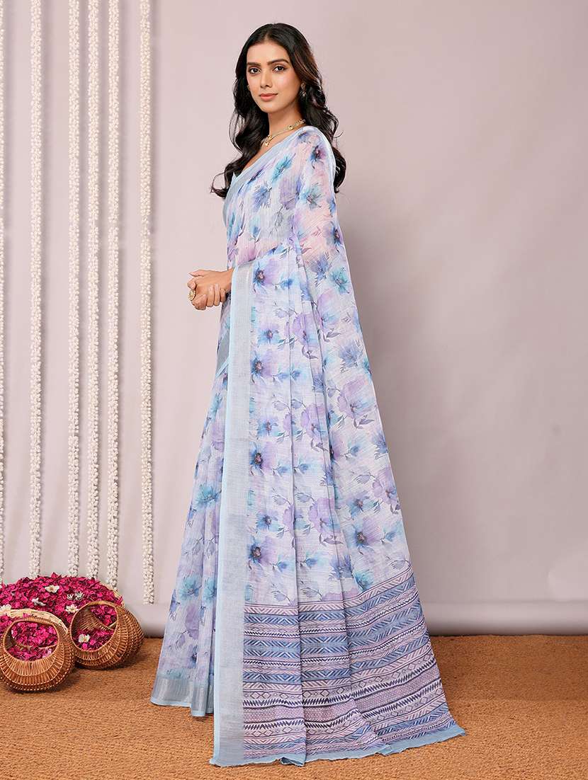 women light blue printed saree with blouse - 21678864 -  Standard Image - 2