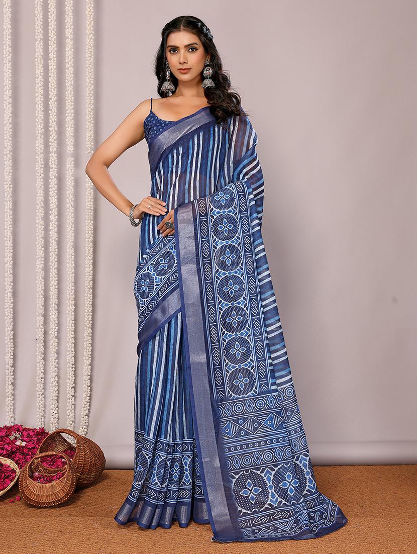 women blue printed saree with blouse - 21678868 - Standard Image - 2