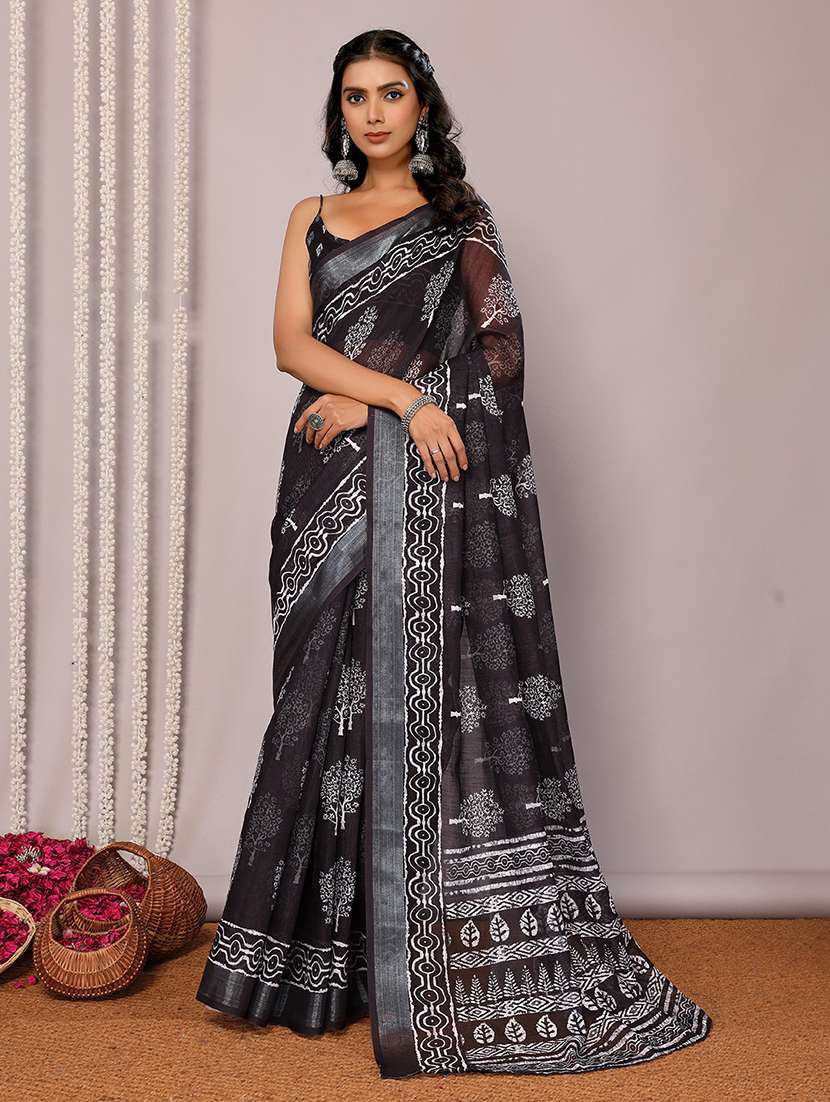 women black printed saree with blouse
