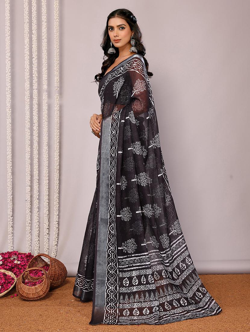 women black printed saree with blouse - 21678872 - Standard Image - 2
