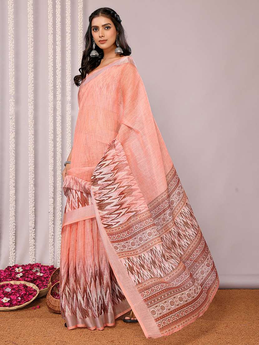 women peach ikkat saree with blouse - 21678878 -  Standard Image - 2