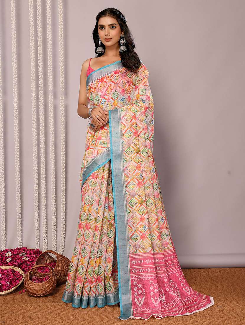 women printed saree with blouse