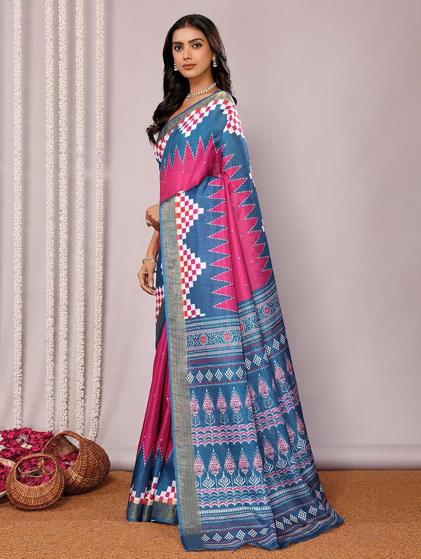 women pink printed saree with blouse - 21678886 -  Standard Image - 2